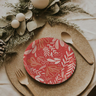 Assiettes En Carton Rubrique rouge Plaques botaniques festives