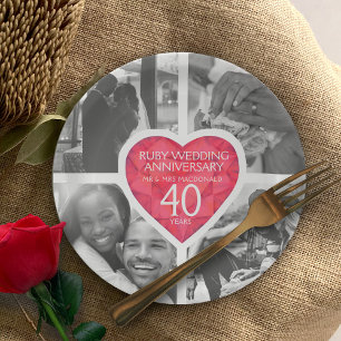 Assiettes En Carton Ruby 40e anniversaire de mariage coeur quatre phot