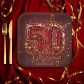 Assiettes En Carton Ruby élégant et Gold Gemstone 50e anniversaire