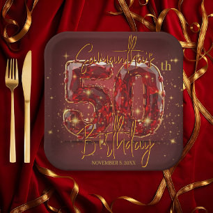 Assiettes En Carton Ruby élégant et Gold Gemstone 50e anniversaire