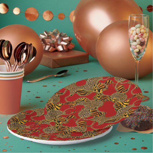 Assiettes En Carton Ruby Léopard Baroque Luxe Or (Multi)