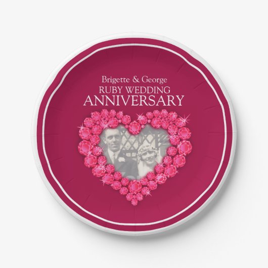 Assiettes En Carton Ruby Mariage Anniversaire photo plaque papier coeu (Devant)