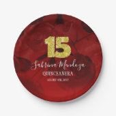 Assiettes En Carton Ruby Red Quinceanera Gold #15 Plaques en papier (Devant)