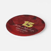 Assiettes En Carton Ruby Red Quinceanera Gold #15 Plaques en papier (Angle)