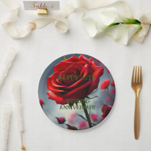 Assiettes En Carton Ruby Red Rose 25e anniversaire du Mariage,