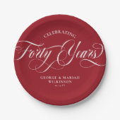 Assiettes En Carton  Ruby Red Script Tourbillonnant 40e anniversaire d (Devant)