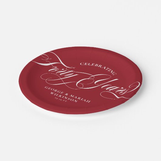 Assiettes En Carton  Ruby Red Script Tourbillonnant 40e anniversaire d (Angle)