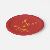 Assiettes En Carton Rudolph, renne du Père Noël en faux or sur rouge (Angle)