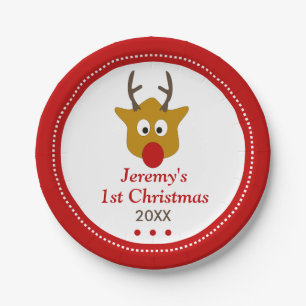 Assiettes En Carton Rudolph the Reindeer mignonne Babys 1er Noël