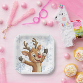 Assiettes En Carton Rudolph With Blue Snowflakes (Fête)