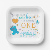 Assiettes En Carton Rue Sésame | Cookie Monster 1er anniversaire (Recto)