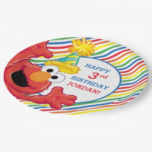 Assiettes En Carton Rue Sésame | Elmo - Anniversaire Arc-en-ciel (Angle)