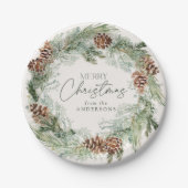 Assiettes En Carton Russe Aquarelle Pine Cône Wreath Joyeux Noël (Devant)