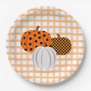 Assiettes En Carton Russe Automne Citrouille Orange Plaid Thanksgiving