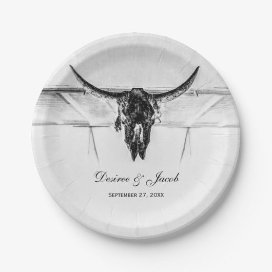 Assiettes En Carton Russe Blanc Noir Vache Occidental Mariage crâne (Devant)