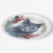 Assiettes En Carton Russe Blue Chat Noël Wreath Festive Kitten (Angle)