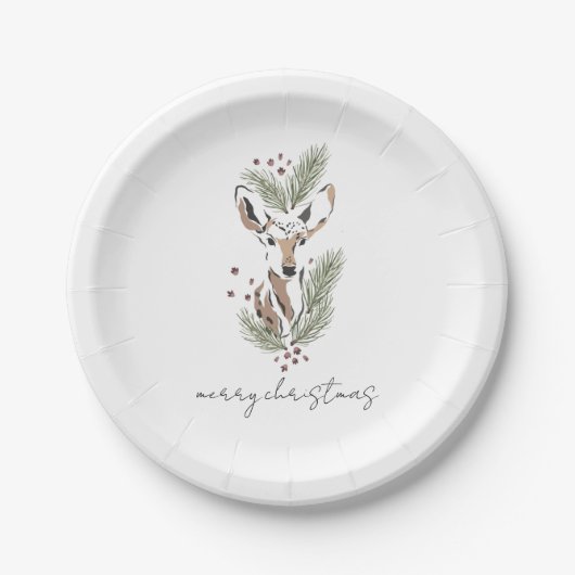 Assiettes En Carton Russe Bois Cerf Aquarelle Noël (Devant)