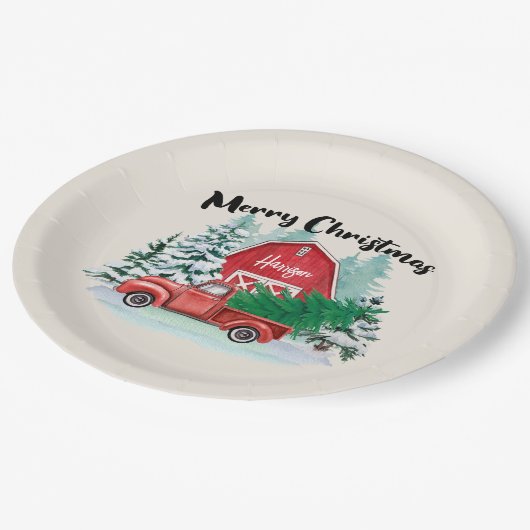 Assiettes En Carton Russe Camion Rouge Ferme Noël Personnalisé (Angle)