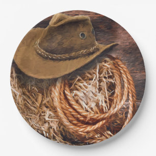 Assiettes En Carton Russe Cowboy Casquette corde Hay Photo