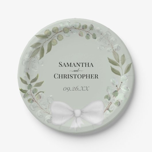 Assiettes En Carton Russe Eucalyptus Mariage vert à la menthe (Devant)
