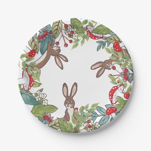 Assiettes En Carton Russe Lapin Lapin Lapin Champignons Berry Feuilles (Devant)