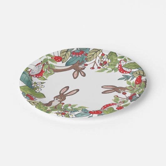 Assiettes En Carton Russe Lapin Lapin Lapin Champignons Berry Feuilles (Angle)