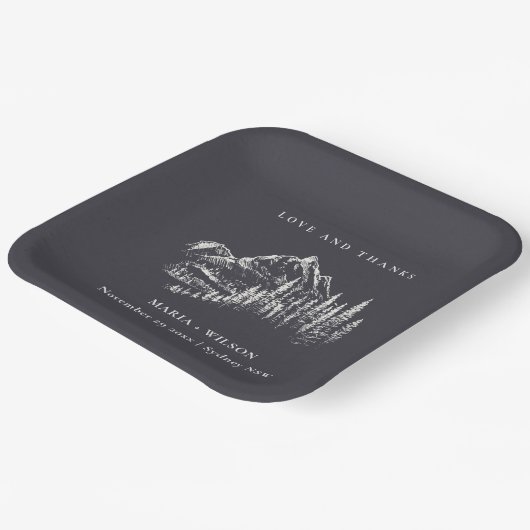 Assiettes En Carton Russe Navy Pine Woods Mountain Sketch Mariage (Angulaire)