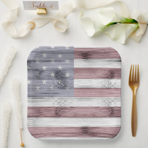 Assiettes En Carton Russe Rouge Blanc Bleu Bois américain drapeau Amér