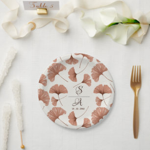 Assiettes En Carton Russe Terracotta Beige Ginkgo Mariage feuille