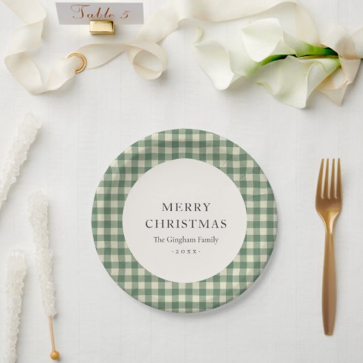 Assiettes En Carton Russe Vert En vichy moderne Noël (Mariage)