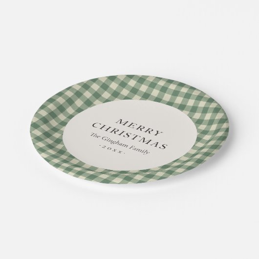 Assiettes En Carton Russe Vert En vichy moderne Noël (Angle)