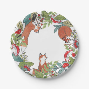 Assiettes En Carton Russe Woodland Fox Champhroom Berry Feuilles