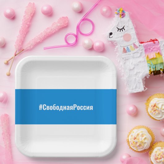 Assiettes En Carton Russie libre - Russe - Bleu blanc Drapeau (Fête)