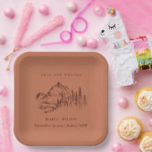 Assiettes En Carton Rust Orange Pine Woods Mountain Sketch Mariage (Fête)