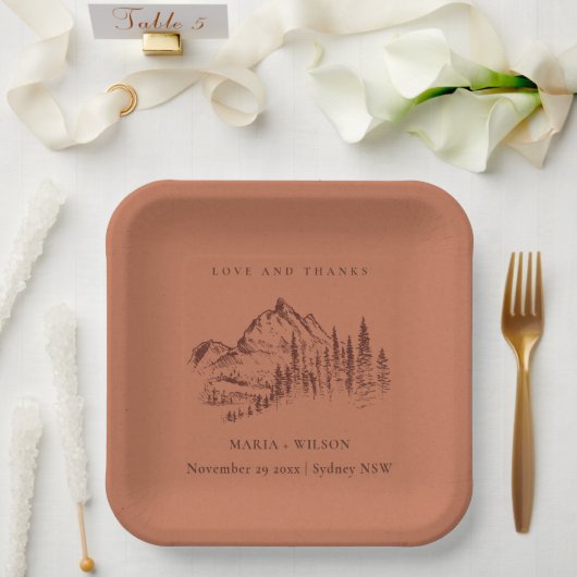 Assiettes En Carton Rust Orange Pine Woods Mountain Sketch Mariage (Mariage)
