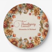 Assiettes En Carton Rust Terracotta Fleurs Thanksgiving Dîner (Devant)