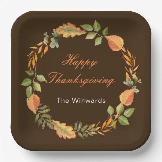 Assiettes En Carton Rustic Autumn Fall Leaves Square Thanksgiving  (Recto)