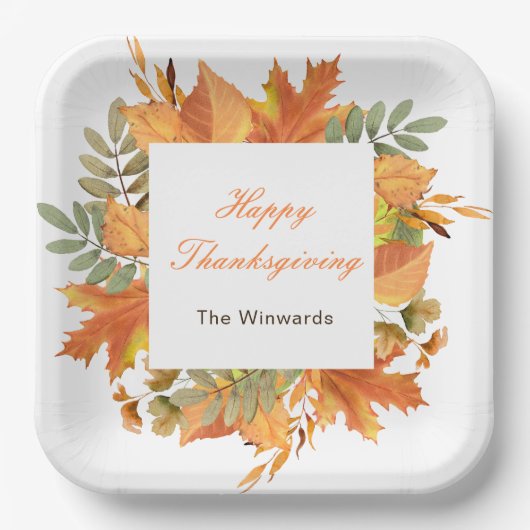 Assiettes En Carton Rustic Autumn Fall Leaves Square Thanksgiving (Recto)
