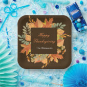 Assiettes En Carton Rustic Autumn Fall Leaves Square Thanksgiving (Fête)