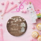 Assiettes En Carton Rustic Baby's Breath Mason Jar Lumières Mariage (Fête)