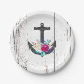 Assiettes En Carton Rustic Beach Anchor & Bold Floral Summer Nautical (Devant)