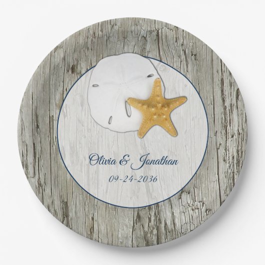 Assiettes En Carton Rustic Beach Driftwood Sand Mariage Dollar (Devant)