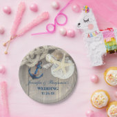 Assiettes En Carton Rustic Beach Shell Navy Ancre Mariage nautique (Fête)