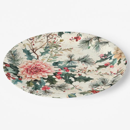 Assiettes En Carton Rustic Bird et Poinsettia Motif de Noël (11) (Angle)