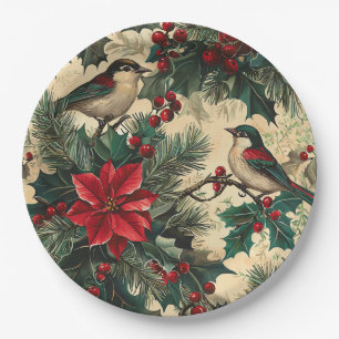 Assiettes En Carton Rustic Bird et Poinsettia Motif de Noël (13)