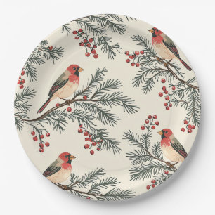 Assiettes En Carton Rustic Bird et Poinsettia Motif de Noël (16)