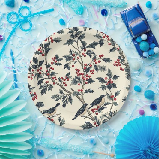 Assiettes En Carton Rustic Bird et Poinsettia Motif de Noël (18) (Fête)