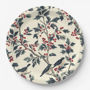 Assiettes En Carton Rustic Bird et Poinsettia Motif de Noël (18)