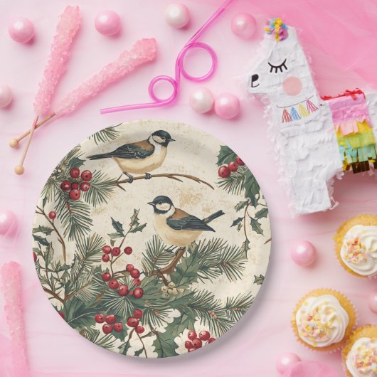 Assiettes En Carton Rustic Bird et Poinsettia Motif de Noël (8) (Fête)
