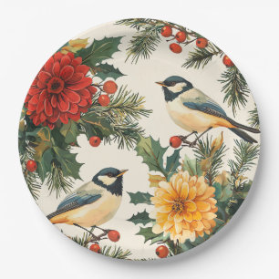Assiettes En Carton Rustic Bird et Poinsettia Motif de Noël (9)